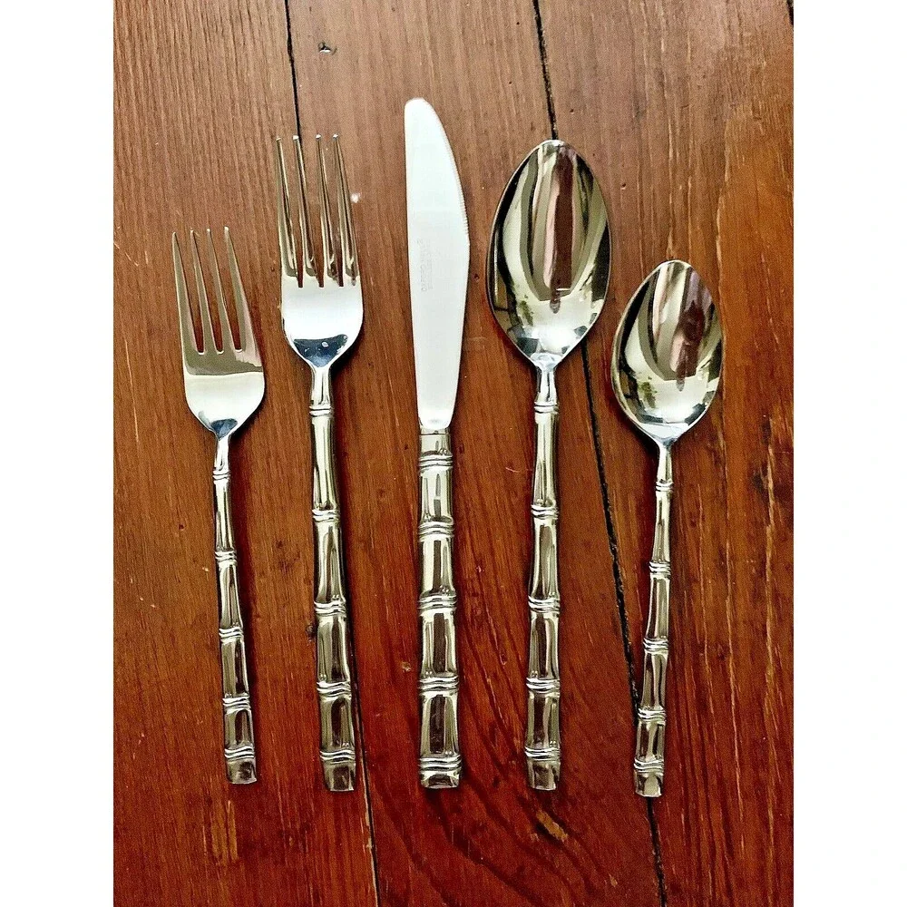 Vintage Oxford Hall Lanai Bamboo Flatware Stainless Steel 10 pc Lot Japan